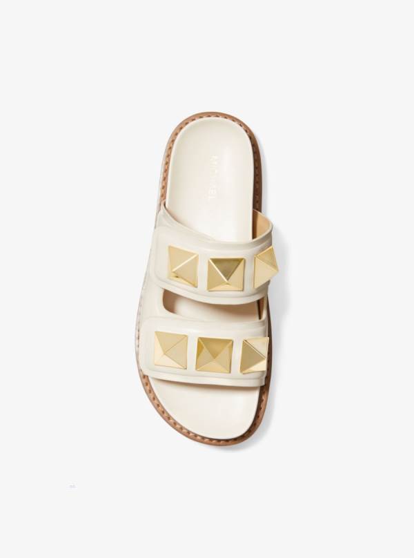 Damske Slapky Michael Kors Stark Studded Leather Krém - Topanky Michael Kors Levně | VXUIE-2609